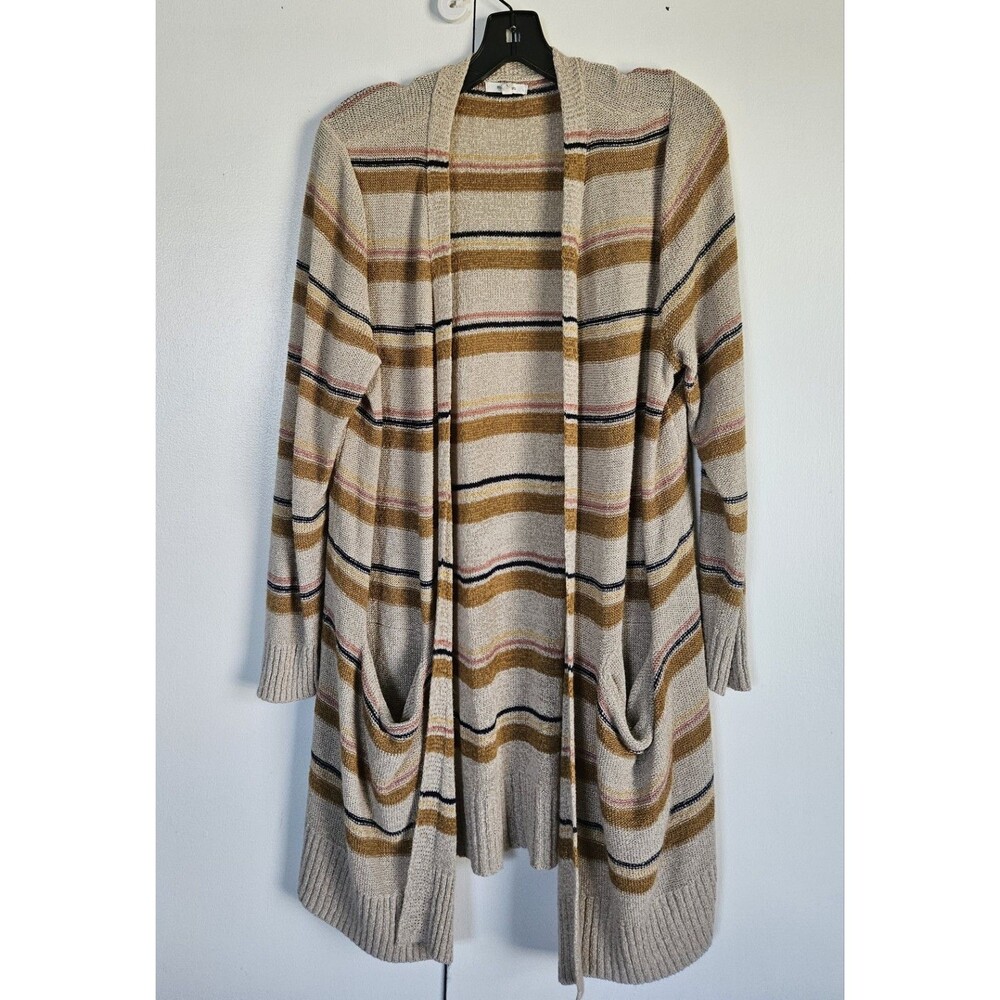 Maurices Womens L Long Open Front Cardigan Striped Boho Duster Sweater Pockets